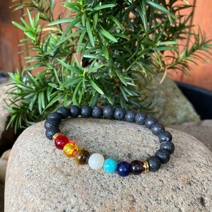 7 Chakra Gemstone Bracelet Lava Stone Crystal Reik